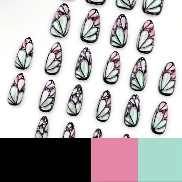 Butterfly Wing Press On Nail 3D Art, 24 pc Medium Sz, Short Almond Reusable NWT - Picture 8 of 11